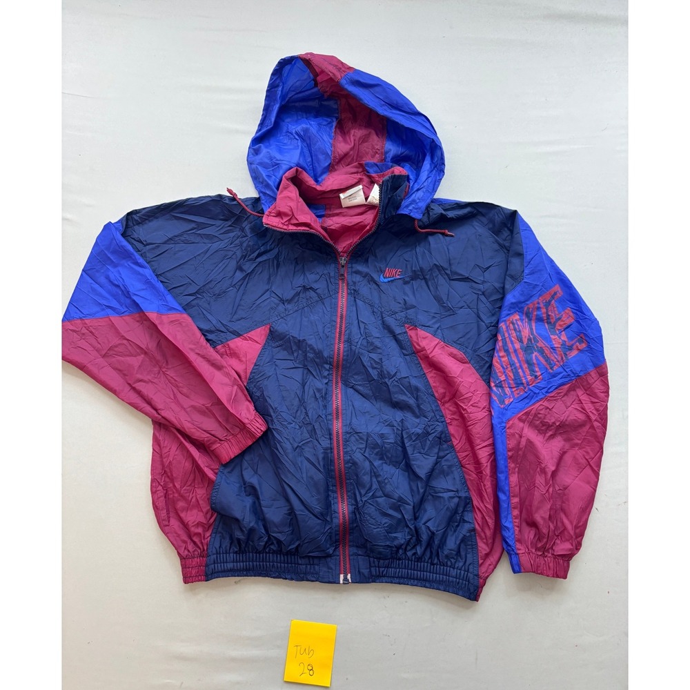 Vintage Nike Windbreaker Jacket XL Boys Colorblock Blue Magenta Hooded Full Zip